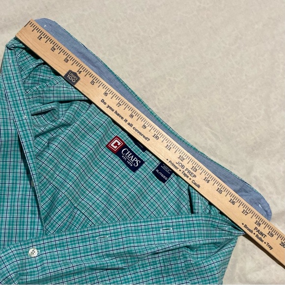 Chaps by Ralph Lauren Stretch Easy Care Plaid Button Up Shirt | Navy Blue Check - Picture 4 of 15